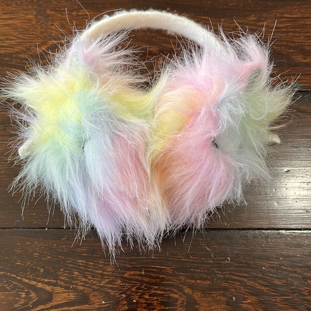 Unicorn 🦄 earmuffs with rainbow 🌈 faux fur